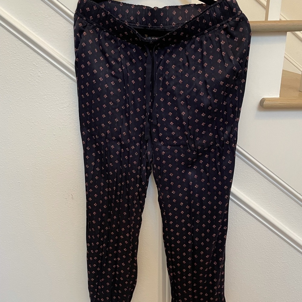 Loft navy blue print satin pants